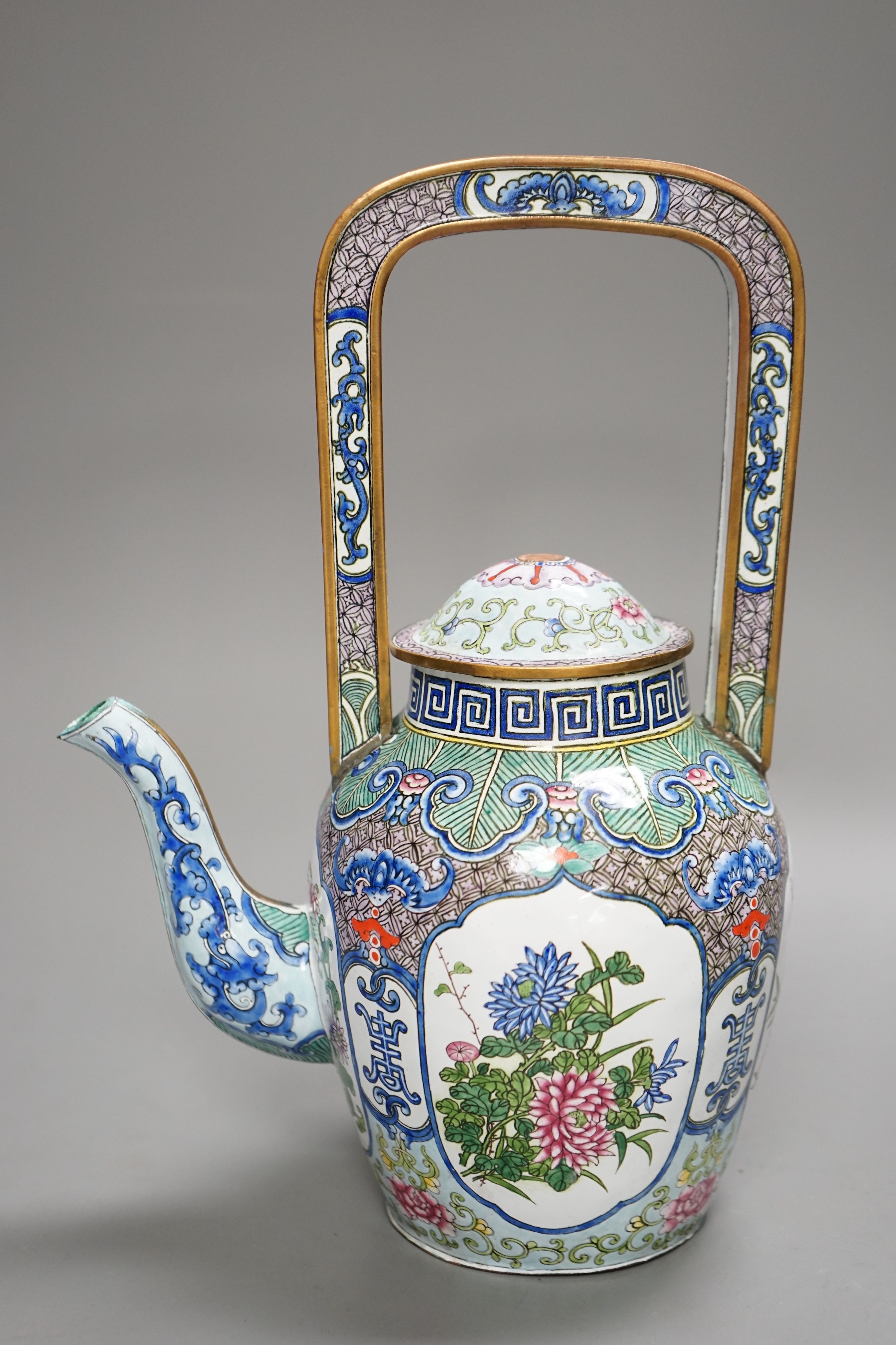 A Chinese Canton enamel wine pot
